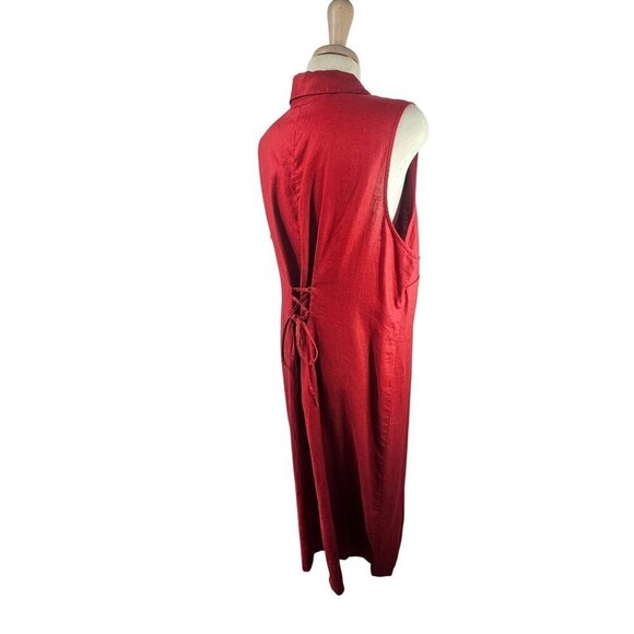 Avenue Washable Linen Maxi Shirt Dress Plus Sz 18/20 Red Slveless LaceUp Back - Picture 4 of 8